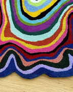 Irregular Shaped Handmade Wool Rug | Modern Colourful Stripe Premium Area Rug Perfect for Home Decor (Multi B, 6x6 ft)