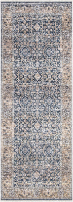 Bloom Rugs Caria Washable Non-Slip 7 ft Runner - Dark Blue/Tan Traditional Runner for Entryway, Hallway, Bathroom, and Kitchen - Exact Size: 2'6" x 7'