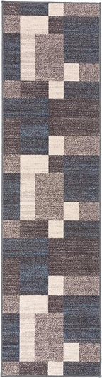 Rugshop Modern Boxes Design Non-Slip (Non-Skid) Carpet for Hallway,Entryway,Kitchen Runner Rug 2' x 10' Blue