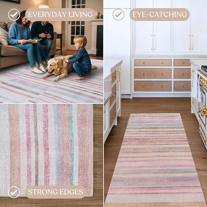 Fame Living Washable Area Rug. Modern Farmhouse. Vintage. Turkish. Bohemian. Distressed. Oriental. Traditional. Rugs for Living Room. Dining. Bedroom. Office. Entryway. Foyer. (865MM, 2'5" x 9'8")