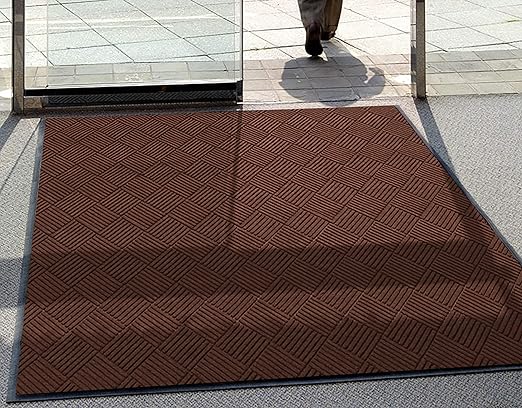 WaterHog Diamond | Commercial-Grade Entrance Mat with Rubber Border – Indoor/Outdoor, Quick Drying, Stain Resistant Door Mat (Dark Brown, 4' x 12')
