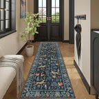 DUKINO 2x10 Rug for Hallway, Washable Kitchen Runner Rug with Non Slip Backing, Soft Low Pile Vintage Animal Runner for Bedroom, Kitchen, Hallway, Entryway, Laundry, Navy Blue
