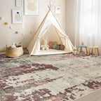 5x8 Area Rug Living Room Rugs - Washable Neutral Modern Abstract Soft Thin Rug Indoor Floor No Slip Rug Carpet for Bedroom Under Dining Table Home Office Decor - Purple/Green/Beige