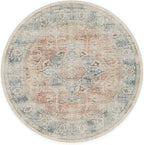 RUGGABLE Washable Vintage Area Rug – Sarrah Coral 6 ft Round, Stain-Resistant, Non-Slip – Medium Machine Washable Rugs for Living Room, Bedroom, Hallway, Entryway & Office–with Cushioned Pad