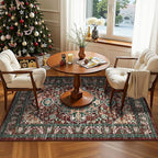 U'Artlines Boho Vintage Area Rug 3x5 Machine Washable Low Pile Ultra-Thin Soft Floor Carpet Non Slip Non Shedding Accent Rug for Living Room Bedroom Entryway Dining Room Office Rust＆Teal