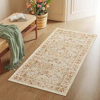 DUKINO 2x4 Rug for Entryway, Lightweight Washable Runner Rug with Non Slip Backing, Vintage Floral Low Pile Small Carpet Runner for Kitchen, Hallway, Entryway, Bathroom, Bedroom, Beige