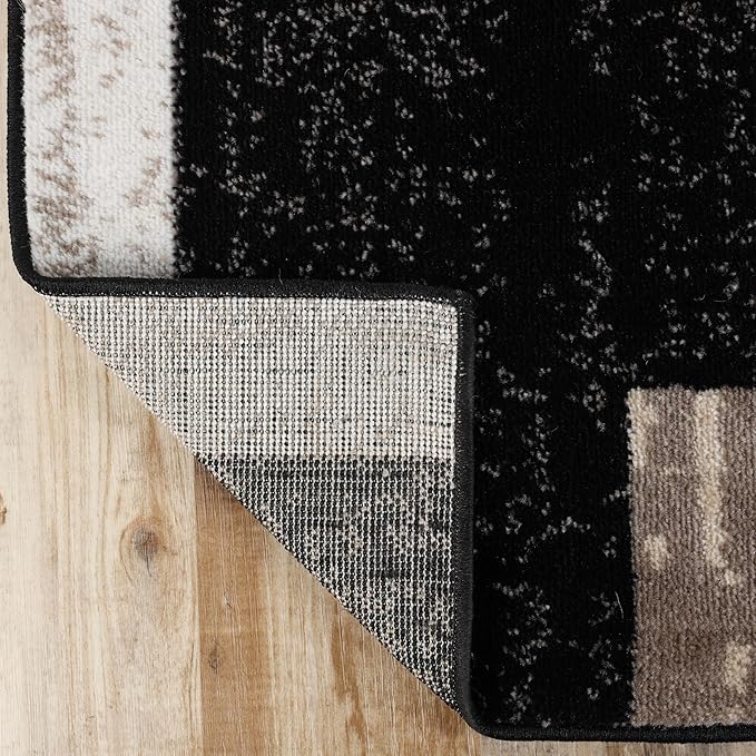 Superior Indoor Runner Rug, Jute Backing, Plush Modern Rugs for Entryway, Kitchen Floors, Office Floor Cover, Color Block Rugs, Rockwood Collection, 2' x 11', Ivory/Beige