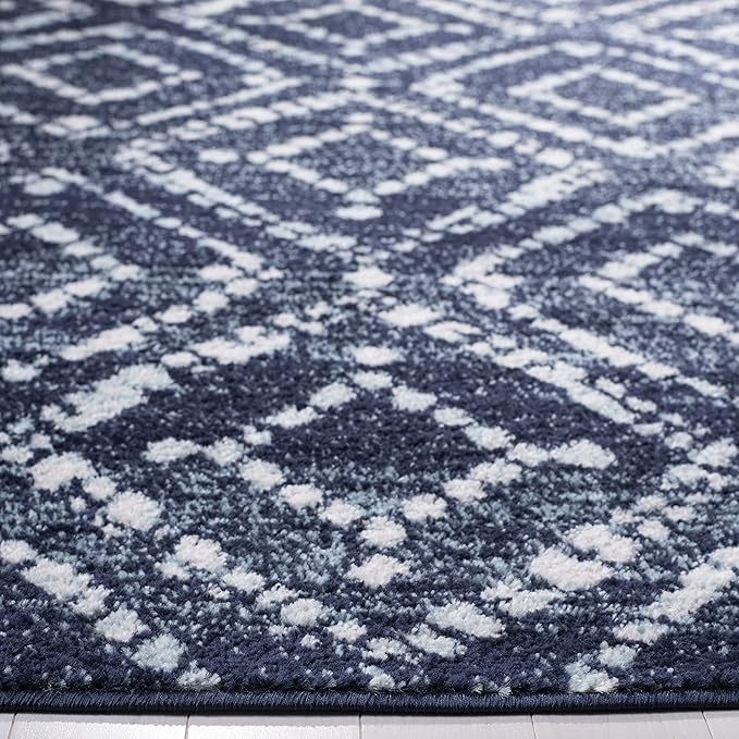 SAFAVIEH Adirondack Collection Runner Rug - 2'6" x 8', Navy & Ivory, Modern Diamond Distressed Design, Non-Shedding & Easy Care, Ideal for High Traffic Areas in Living Room, Bedroom (ADR131N)
