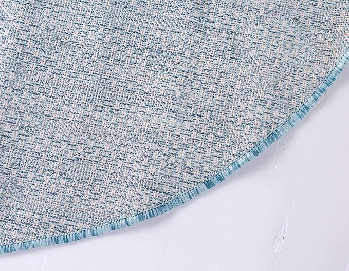 Unique Loom Outdoor Trellis Collection Area Rug - Tribal Trellis (3' 3" Round, Aqua/ Ivory)