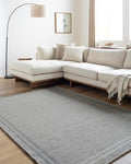 Mark&Day Wool Rugs, 2x3 Janmichael Solid and Border Gray/Black Area Rug, Grey Ivory Black Carpet for Living Room, Bedroom or Kitchen (2' x 3')