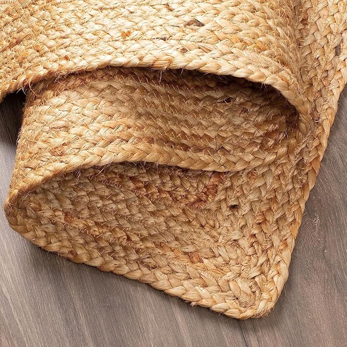 KEMA Jute Braided Area Rug, 4x6 Feet (48x72 Inches) - Rustic Vintage Braided Reversible Rectangular Rug, Shag Rugs for Bedroom, Jute Kitchen Rug, Living Room Rugs