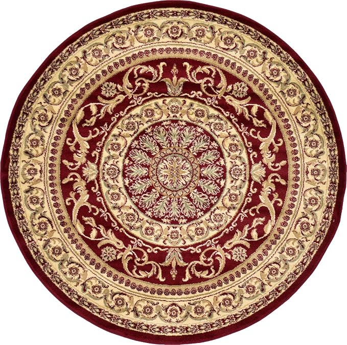 Unique Loom Versailles Collection Traditional Classic Medallion Floral Motif Area Rug (6' 0 x 6' 0 Round, Burgundy/ Ivory)