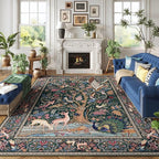 Rugcomf Area Rugs 9x12 Living Room Vibrant Tree of Life-Patterned Vintage Washable Rug Non Slip Low Pile Large Rug for Bedroom Farmhouse Dining Room Kids Playroom, Green