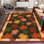 Fall Themed Area Carpet, 3x4ft, Autumn Fallen Leaves Print Pattern Retro Rustic Style Dark Stain Resistant Throw Rug, Low-Profile Non Slip Breathable Floor Mat for Dining Room Laundry