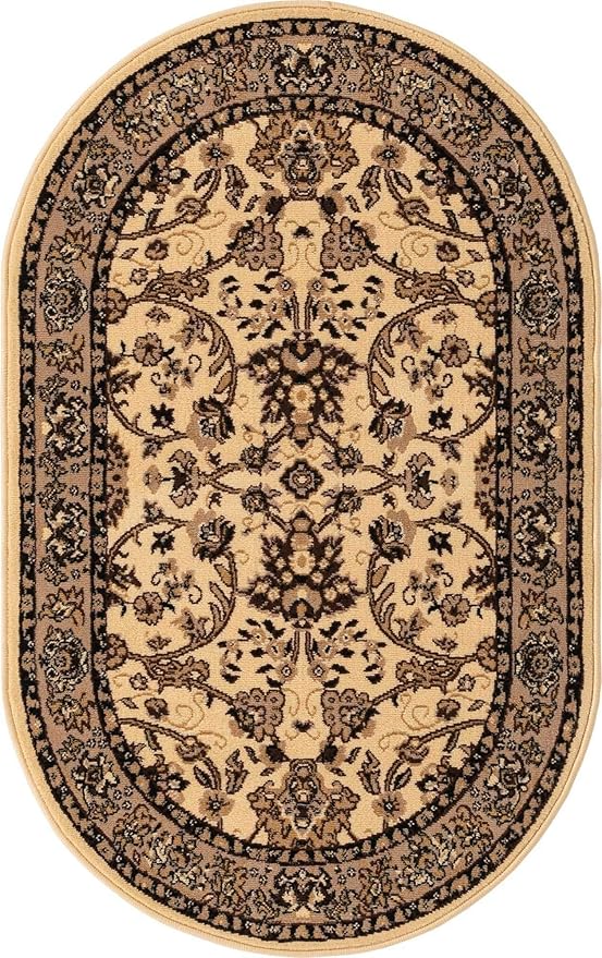 Unique Loom Sialk Hill Collection Area Rug - Washington (3' 3" x 5' 3" Oval Ivory/Black)