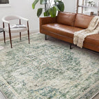 Washable Area Rug 9'x12' Retro Boho Design Non-Shedding Easy Care Ideal for High Traffic Areas in Living Room Bedroom Office Coffee Table Kitchen Large Carpet
