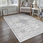 HUGEAR Machine Washable Area Rugs 3x5 Vintage Blue Living Room Rug Neutral Style Non Slip Stain Resistant Low Pile Throw Carpet for Office Home Retro Aesthetic Modern Decor