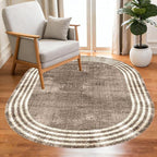 Country Earth Tone Brown Minimalist Distressed Home Office Rugs 4x6 for Living Room Bedroom Diningrooom Machine Washable Soft Thick Area Rug Nursery Dorm Kitchen Oval Geometric Bordered Large Carpet