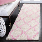SAFAVIEH Dallas Shag Collection Runner Rug - 2'3" x 8', Ivory & Light Pink, Trellis Design, Non-Shedding & Easy Care, 1.5-inch Thick Ideal for High Traffic Areas in Living Room, Bedroom (SGD257P)