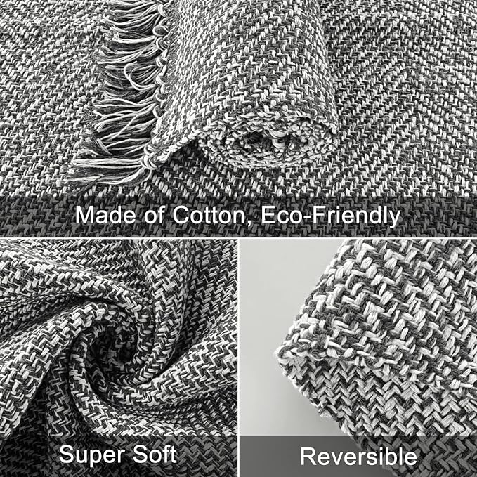 Collive Hallway Runner Rug, 2' x 6' Hand-Woven Reversible Washable Entryway Rugs, Grey Cotton Modern Farmhouse Laundry Room Carpet Long Carpets for Bathroom Sink Foyer Bedroom