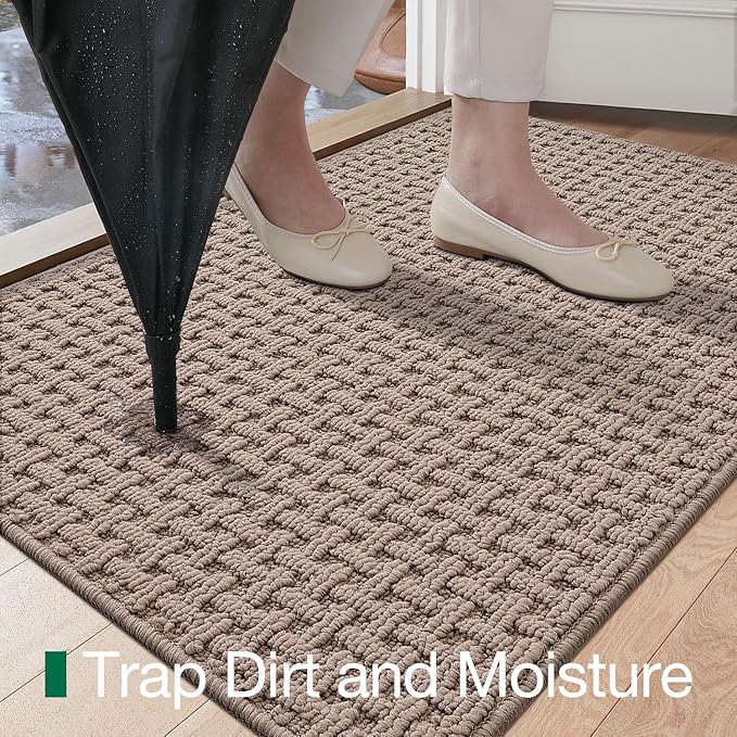 LUMI Washable Door Mat Indoor Entrance 36x60, Dirt Trapper Front Door Mats with Absorbent Interior and Non-Slip Rubber Backing, Entryway Doormat, Beige