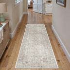 Taupe Runner Rug 3x7 Hallway Machine Washable Kitchen Vintage Distressed Non Slip Long Carpet Indoor Retro Floral Bedroom Accent Throw Rug for Bathroom Office Laundry Dining Living Room