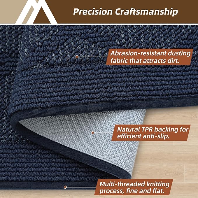 COSY HOMEER Non-Slip Door Mat 20"x32", Entryway Rugs Low Profile Absorbent Dirt Trapper Doormat for Front Entrance, Washable Polypropylene Entry Mat (Blue)