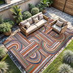 CAMILSON Indoor Outdoor Rug, Orange 6x9 Geometric Arch Striped Area Rugs for Patio and Home Areas, Easy-Cleaning Non-Shedding Living Room, Garden and Deck Washable Outside Carpet (6 x 9)