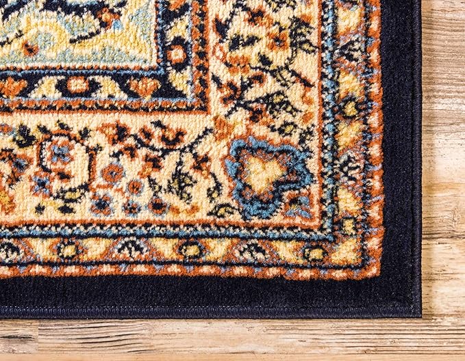 Unique Loom Reza Collection Traditional Persian Style Area Rug, 9 x 12 ft, Navy Blue/Ivory
