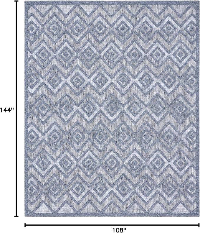Nourison Home Versatile Denim Blue 9' x 12' Area Rug - Easy Clean, Non Shedding, Bed Room, Living Room, Dining Room, Kitchen (9' x 12')