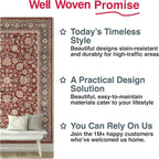 Well Woven Asha Rome Red 3'3" x 5' Area Rug - Oriental Floral Pattern, Easy Clean, Floor-Friendly Backing - for Living Room, Bedroom, and Dining Room