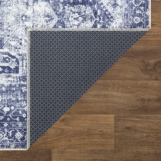 Bloom Rugs Washable Non-Slip 9' x 12' Rug - Blue/Ivory Traditional Area Rug for Living Room, Bedroom, Dining Room, and Kitchen - Exact Size: 9' x 12'