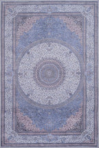 GLN Rugs Traditional Collection - Machine Washable Area Rug, Traditional Washable, Non Slip, Low Pile Chenille Rug, Living Room, Bedroom, Kitchen Rug (6' x 9' Navy/Off White)