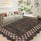 GarveeHome Washable Rug 5x7 for Living Room Large Bedroom Scalloped Rug Non Slip Stain Resistant Modern Border Throw Carpet Soft Boho Rug for Dining Room Nursery Home Office, Brown