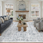 Navy Blue Area Rug 6x9 Machine Washable Vintage Living Room Distressed Non Slip Carpet Traditional Indoor Bedroom Retro Floral Accent Throw Large Rug for Office Kitchen Dining Room