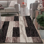 SUPERIOR Indoor Area Rug, Jute Backed, Modern Geometric Patchwork Floor Decor for Bedroom, Office, Living Room, Entryway, Hardwood Floors, Rockwood Collection, 9' x 12', Chocolate