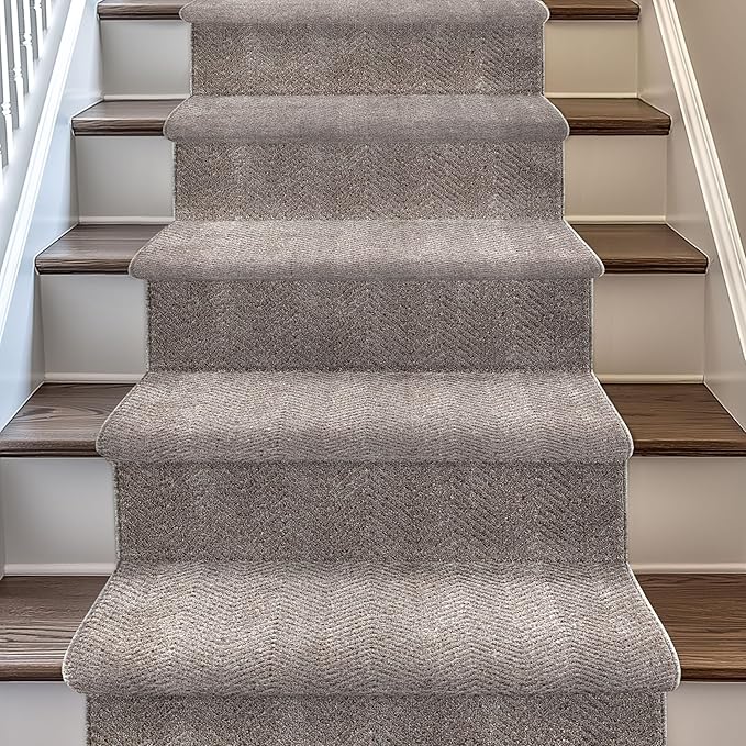 Well Woven Custom Size Hallway & Stair Runner- Harlow Pompeii Taupe 31 Inches Wide x 40 Feet Long Runner (31" x 40') Runner Rug - Modern Chevron Pattern, Ultra-Soft, Easy-Clean