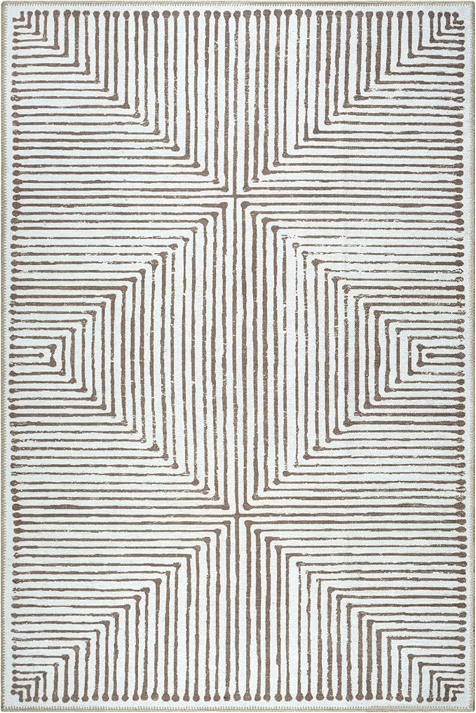 Bloom Rugs Washable Non-Slip 6' x 9' Rug - Brown Striped Area Rug for Living Room, Bedroom, Dining Room, and Kitchen - Exact Size: 6' x 9'