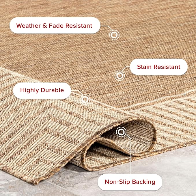 Nuloom Asha Light Brown/Ivory, 2' x 3', Casual, Striped Border, Soft and Cozy, High Traffic, Stain Resistant, Easy Clean, Durable Area Rug for Indoor/Outdoor Patio, Deck, Porch, Garden, Courtyard