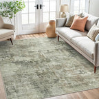 Abstract Rug 8x10 Large Living Room Neutral Modern Washable Area Rugs for Bedroom Dining Room Non-Slip Stain Resistant Foldable Thin Green Black
