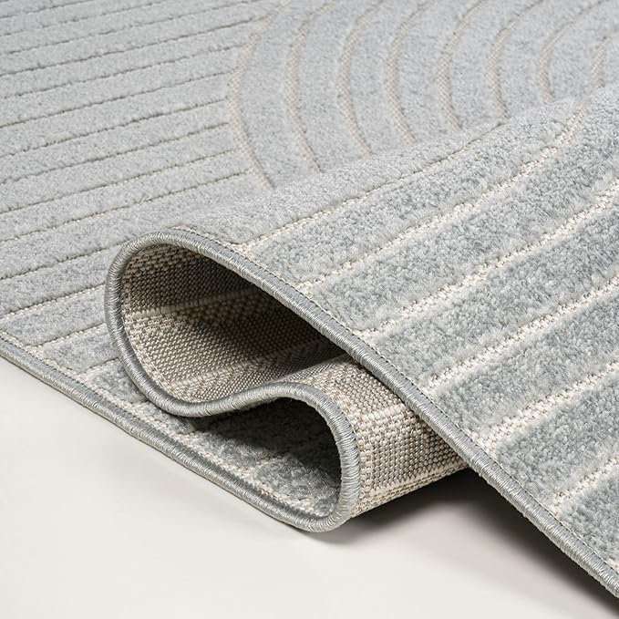 JONATHAN Y Hallie High-Low Curve Light Blue/Cream 2x8 Indoor/Outdoor Runner Rug, Minimalist Geometric, Pet Friendly, for Patio, Backyard, Living Room, Bedroom, Office, Hose-Washable (SCN100E-28)