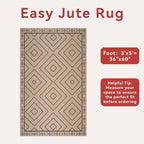 Tangsoo Modern Geometric Easy Jute Rug 3x5 Small Area Rug,Non-Slip Washable Rug for Entryway,Ultra Thin Non Shedding Indoor Outdoor Door Mat for Porch Bedroom Patio