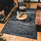 5x7 Machine Washable Area Rug for Living Room, Black Vintage Moroccan Rug Large Non-Slip Low Pile Soft Faux Wool Carpet, Kids and Pets Friendly for Bedroom Dining Room Farmhouse Home Decor Rug