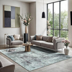 GLN Rugs Contemporary Collection - Machine Washable Area Rug, Contemporary Washable, Non Slip, Low Pile Chenille Rug, Living Room, Bedroom, Kitchen Rug (4' x 6' Grey/Green)