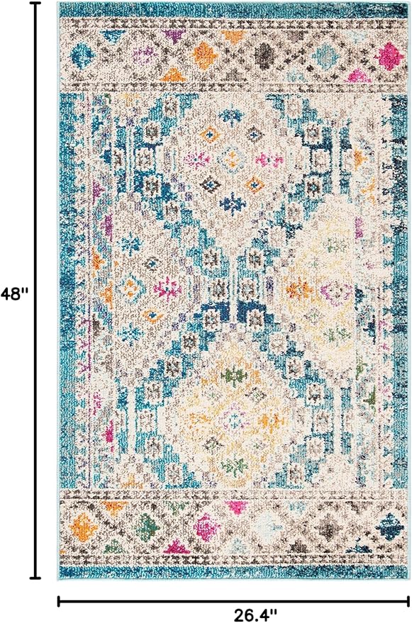 SAFAVIEH Madison Collection Accent Rug - 2'2" x 4', Dark Blue & Yellow, Boho Distressed Design, Non-Shedding & Easy Care, Ideal for High Traffic Areas in Entryway, Living Room, Bedroom (MAD418N)
