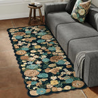Washable Floral Runner Rug 2x6 Black Hallway Carpet Scalloped Flower Non Slip Soft Long Kitchen Runner Farmhouse Low Pile Thin Indoor Floor Cover for Bathroom Bedroom Laundry Room Entryway