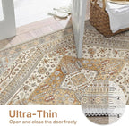 Bavni Kitchen Rug 2x7 Runner Rugs for Hallways Entryway, Washable Vintage Print Carpet, Ultra-Thin Chenille Low Pile Lightweight Rug with Non Slip Backing, Tan/Grey