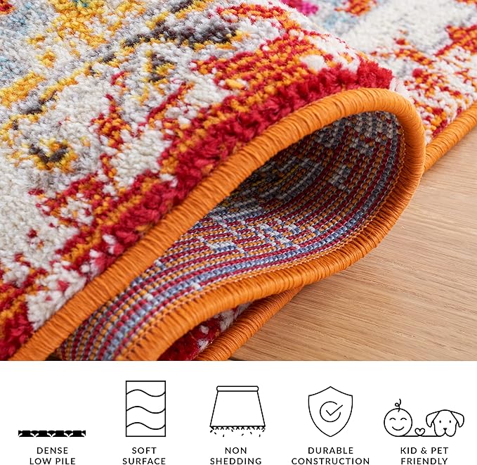 SAFAVIEH Madison Collection Area Rug - 6'7" Square, Rust & Pink, Boho Diamond Distressed Design, Non-Shedding & Easy Care, Ideal for High Traffic Areas in Living Room, Bedroom (MAD418Q)