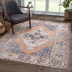 Bloom Rugs Washable 9' x 12' Rug - Orange/Blue/Beige Traditional Area Rug for Living Room, Bedroom, Dining Room, and Kitchen - Exact Size: 9' x 12'