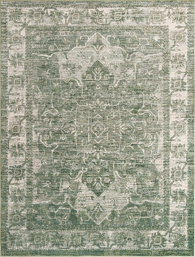 Unique Loom Isabella Collection Area Rug - Adjani (9'x 12' 2" Rectangle, Green/ Ivory)